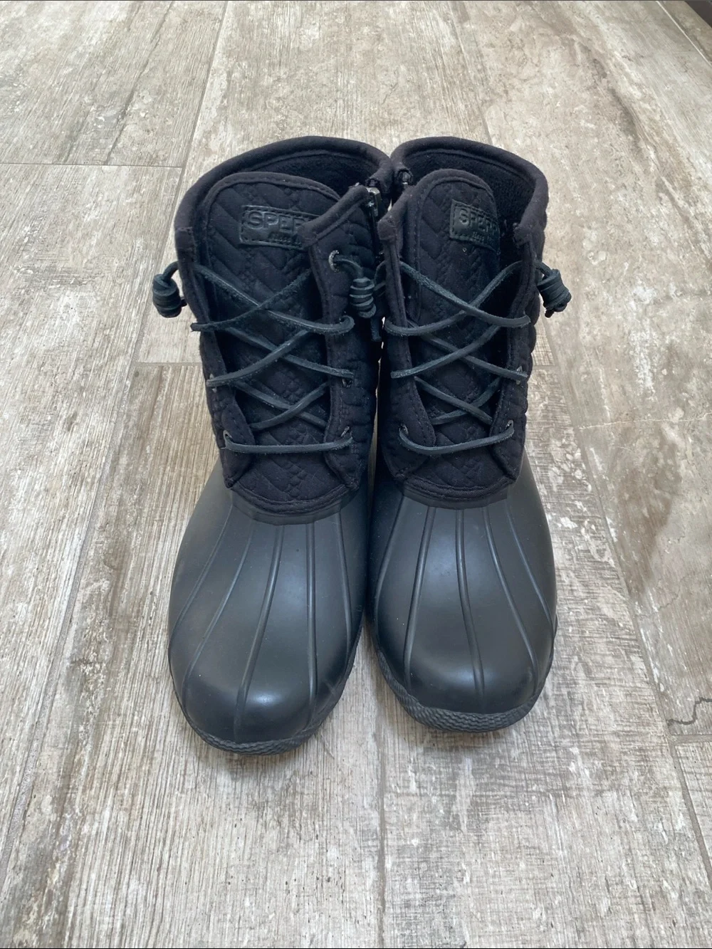 Sperry Black Quilted Waterproof Winter Duck Boots